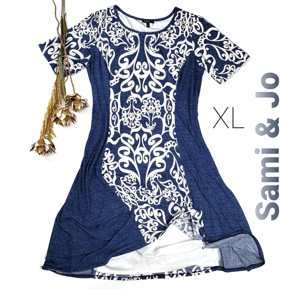 Sami & Jo Dresses & Skirts - Sami & Jo Blue Boho Color Block Tunic Dress XL